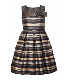 Bonnie Jean Gold/Black Stripe Illusion Dress
